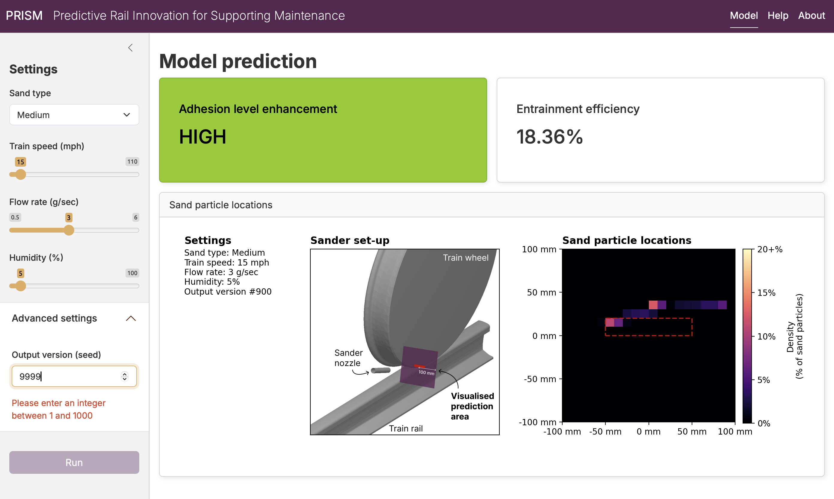The dashboard limits seed inputs to the specified range.